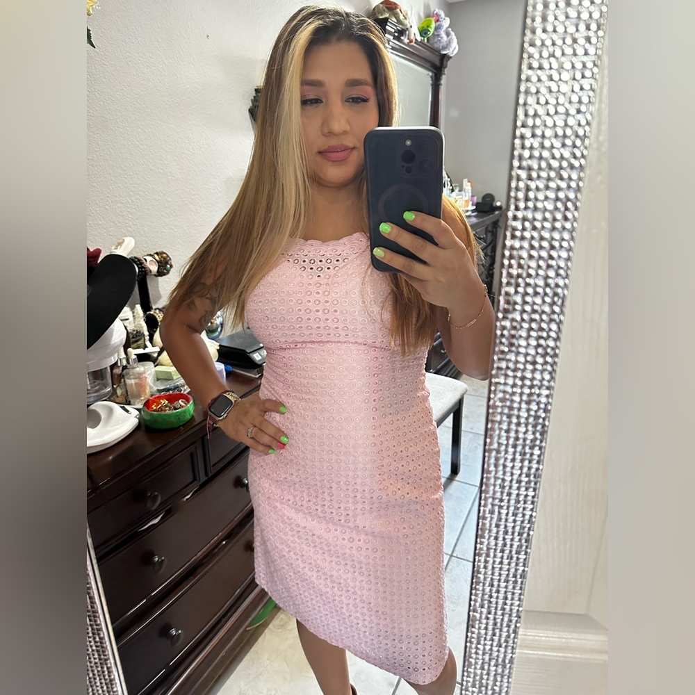 Vintage pastel pink eyelet dress size small